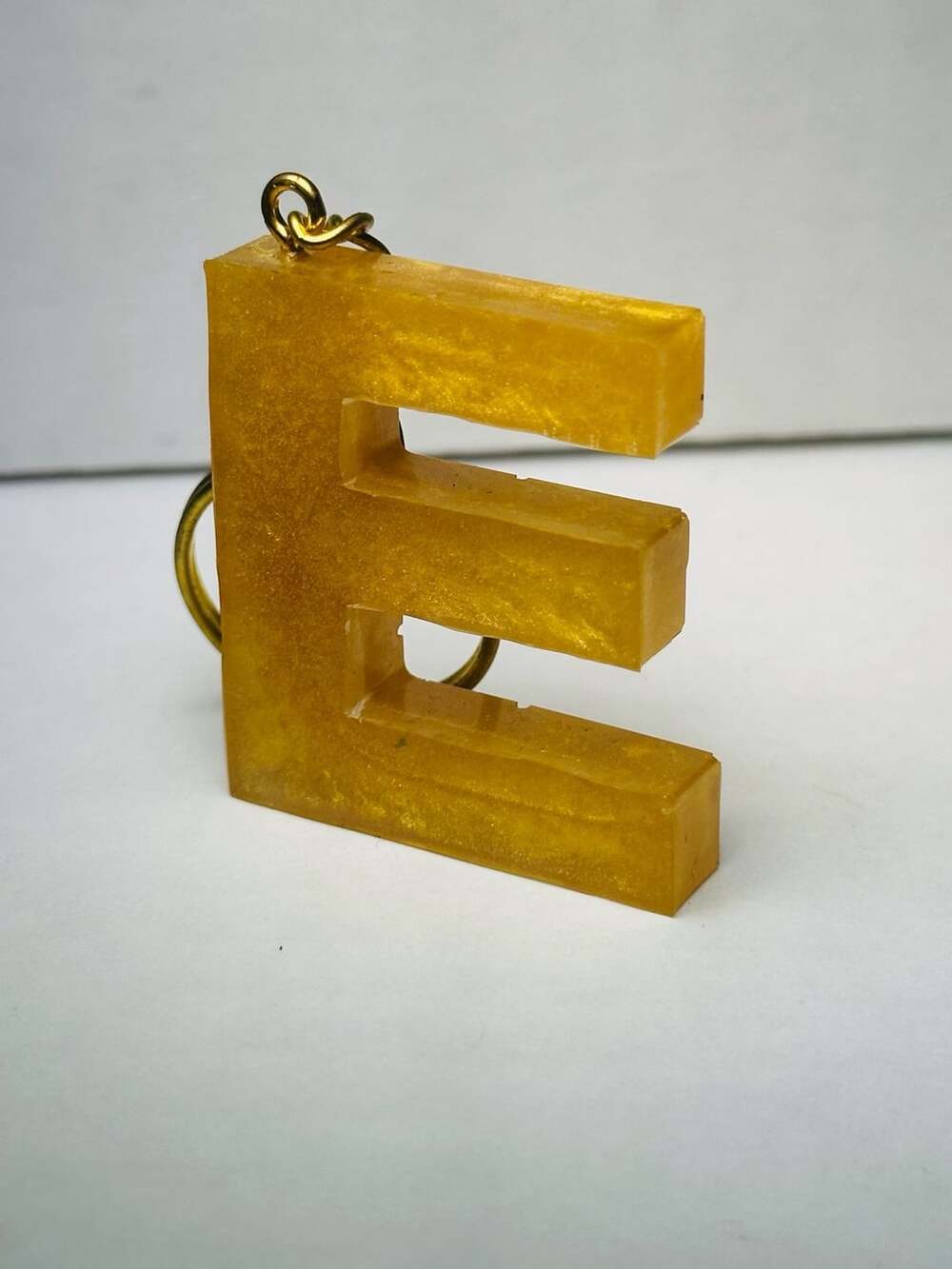 Gold Glitter Resin Letter E Keychain
